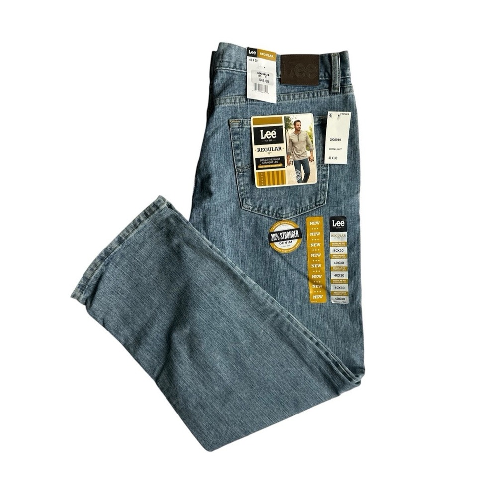 Lee Regular Fit Straight Leg Jeans Light Blue Denim Wash Men's Size 40 X 30